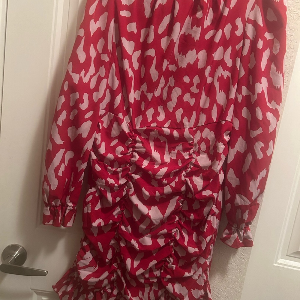 Red and Pink Ruched Dress